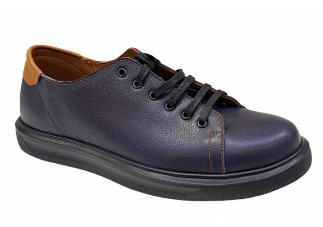 Pantofi barbati casual din piele naturala, albastru, maro - 408SBL